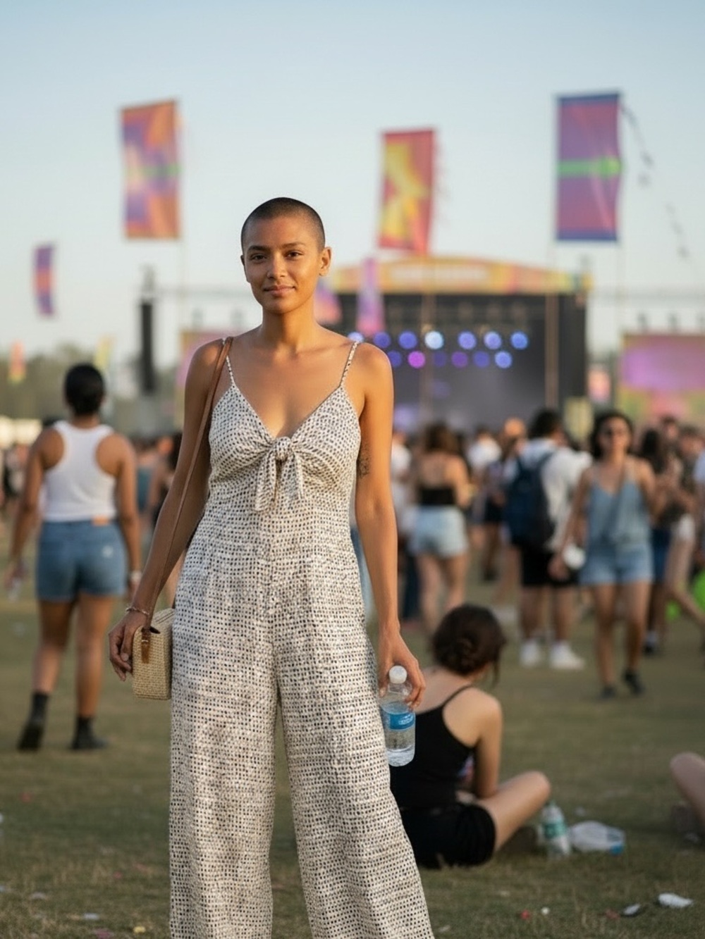 Aura Cream Printed Tie-Front Wide-Leg Jumpsuit